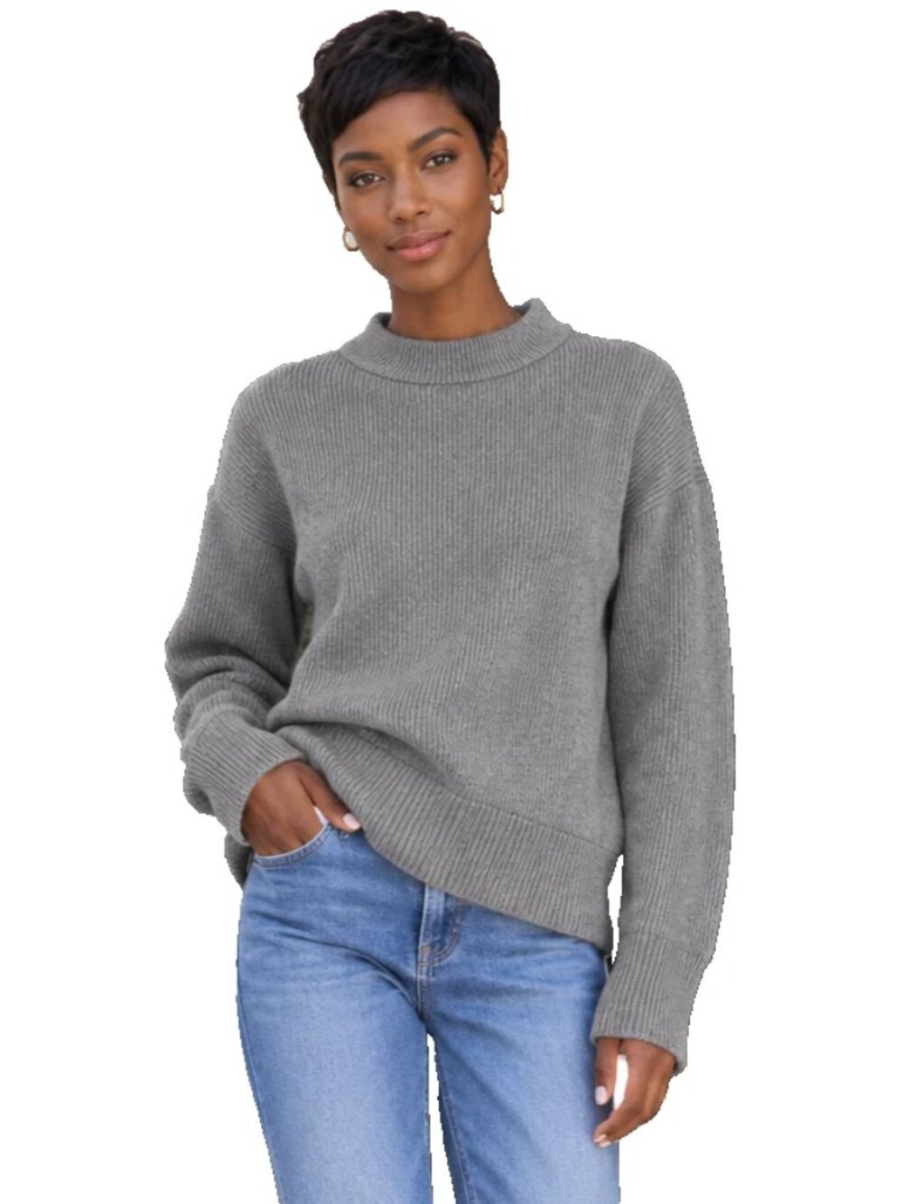 Boden Gray Wool & Cashmere Chunky Crewneck Sweater L Large